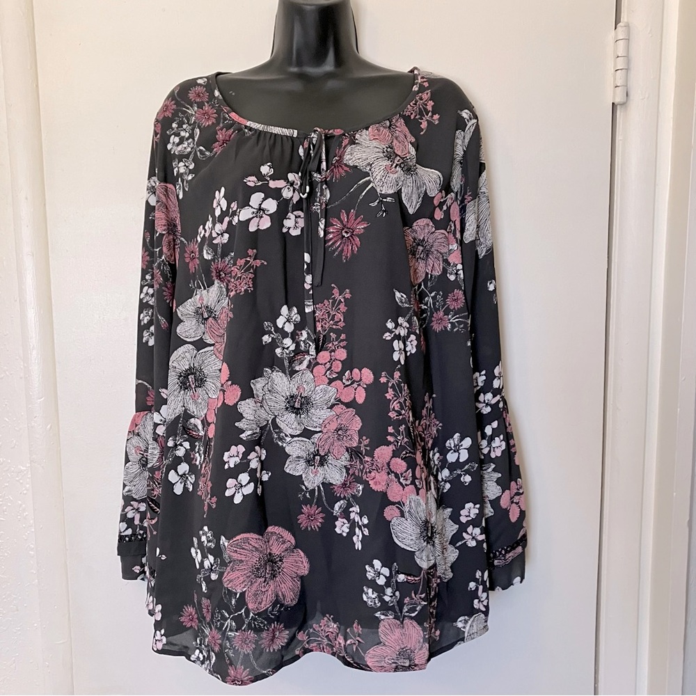 Style & Co Womens 2X Long Sleeve Blouse Floral